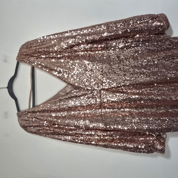 Rose Gold Sequin V-Neck Dress - Picture 10 of 14
